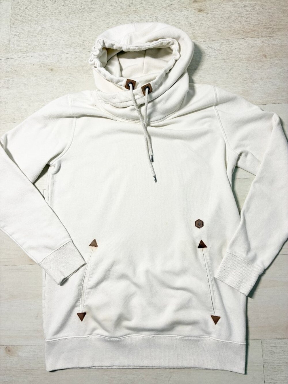 Volcom Women's Tower Pullover Riding Fleece Hoodie Off-White Bone Cowl Neck L